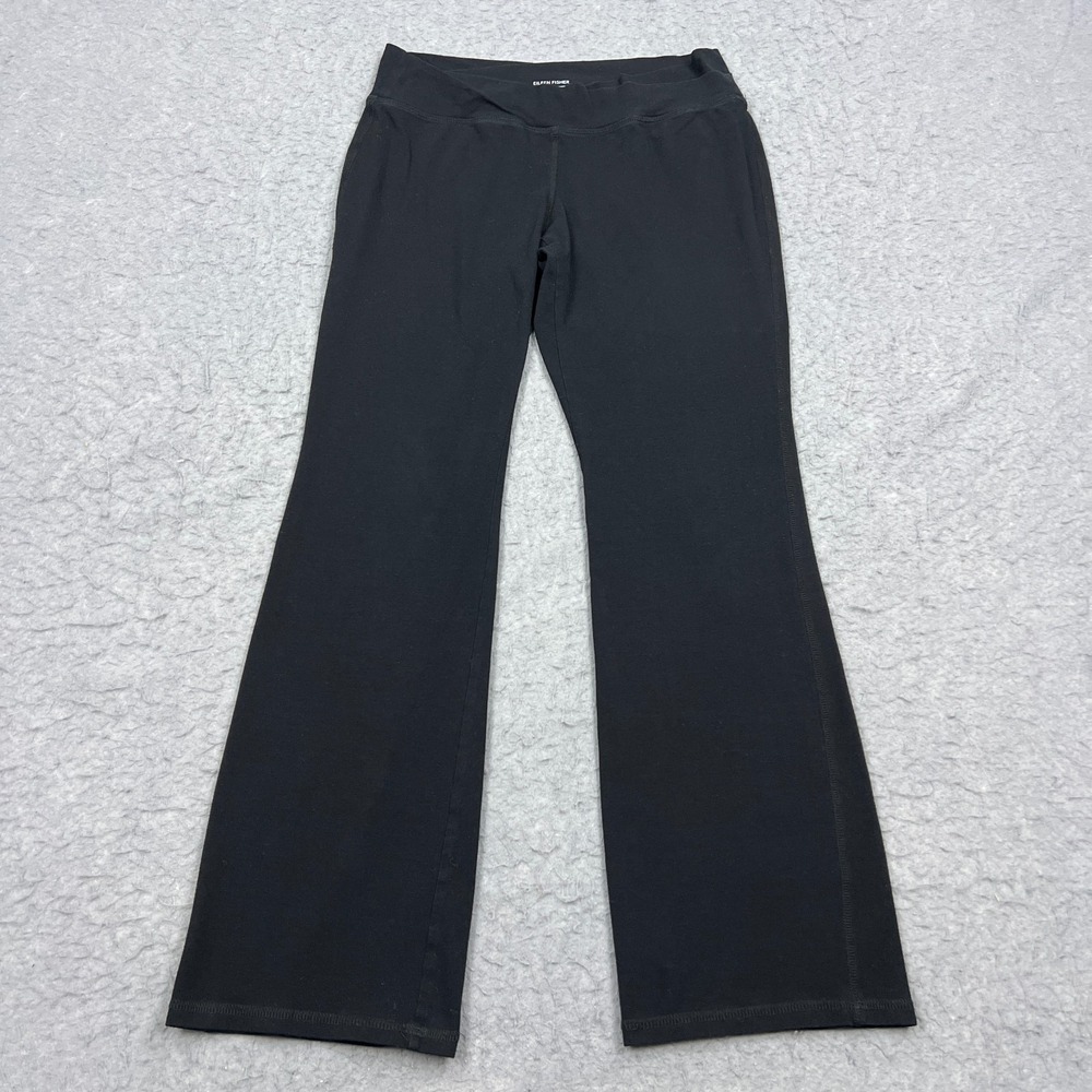 Eileen Fisher Bootcut Pants Womens Medium Black Organic Pull On Stretch Yoga USA